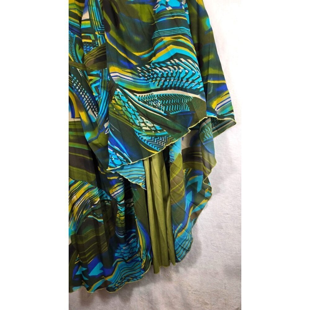 Robbie Bee Maxi Sun Dress Spaghetti Straps Sz 12 Green Blue Tropical Party - Picture 8 of 15
